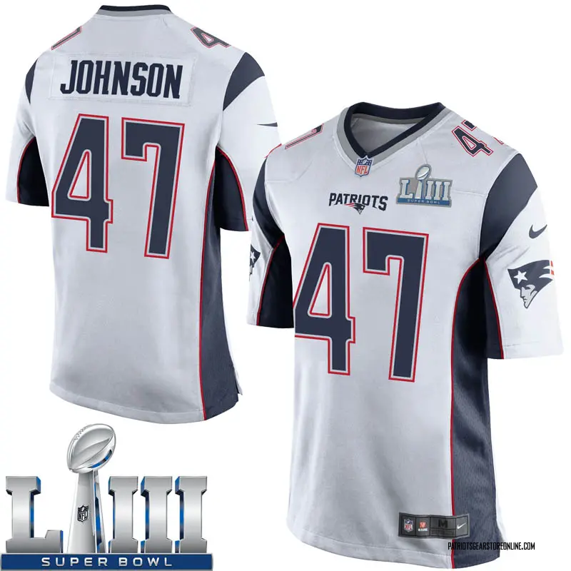 Youth New England Patriots Jakob Johnson White Game Super Bowl LIII